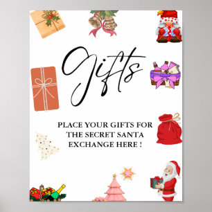 Affiche Élégant Noël Secret Père Noël Cadeaux Échange