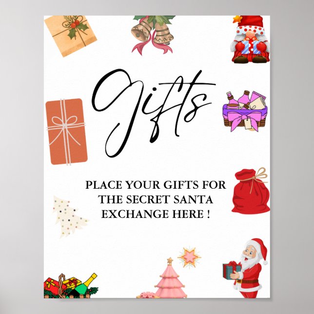 Affiche Élégant Noël Secret Père Noël Cadeaux Échange (Devant)