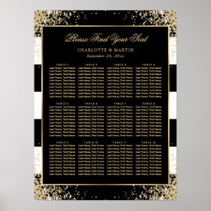 Affiche Élégant Noir Blanc Or Mariage Plat Graphique 12