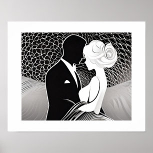 Affiche Élégant noir et blanc amoureux couple Embrasser