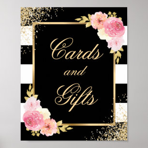 Affiche Élégant Noir Floral Cartes de Mariage et Cadeaux S