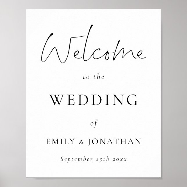 Affiche Élégant noir Script blanc Bienvenue au Mariage (Devant)