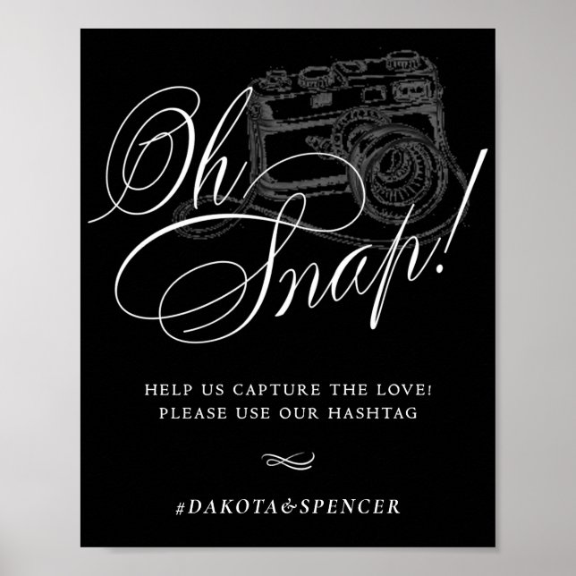 Affiche Élégant Oh Snap ! Calligraphie blanche | Hashtag C (Devant)
