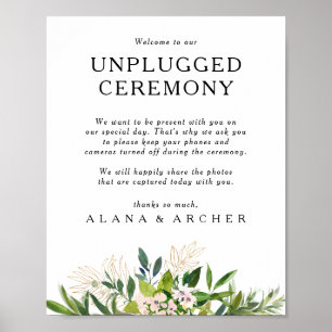 Affiche Elegant Olive Greenery Unplugged Ceremony Sign
