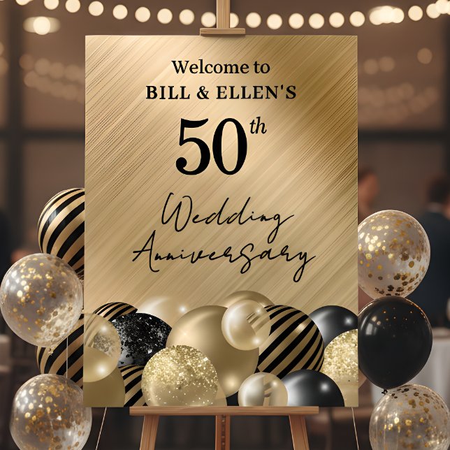 Affiche Élégant Or 50e Anniversaire de Mariage (Créateur téléchargé)
