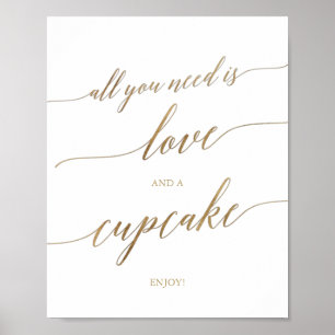 Affiche Élégant or Calligraphie amour et un cupcake