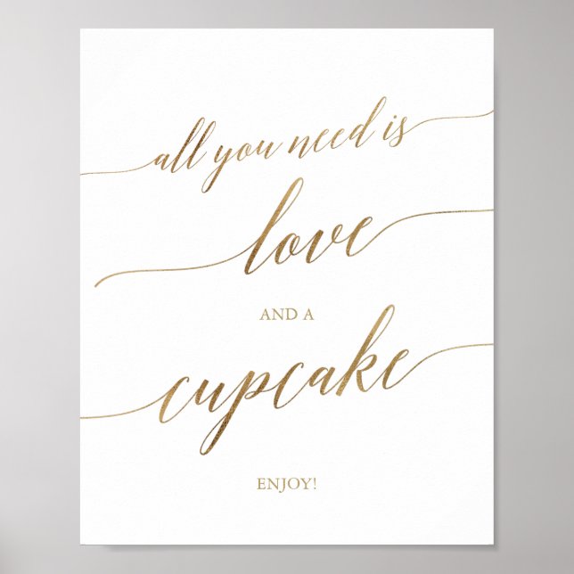 Affiche Élégant or Calligraphie amour et un cupcake (Devant)