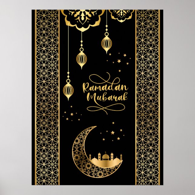 Affiche Elégant or Motifs islamiques Ramadan Moubarak (Devant)