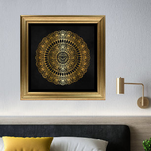 Affiche Elégant or sur Black Lotus Henna Mandala Impressio