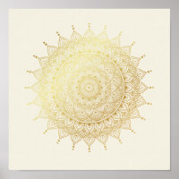 Elégant or sur Crème Floral Henna Mandala