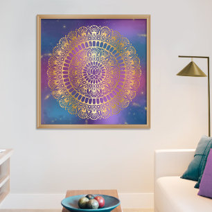 Affiche Elégant or sur Nebula Lotus brillant Henna Mandala