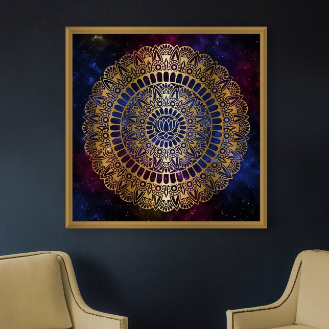 Affiche Elégant or sur Nebula noire Lotus Henna Mandala (Créateur téléchargé)