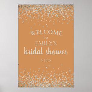Affiche Élégant Orange Brûlé Argent Confettis Mariage