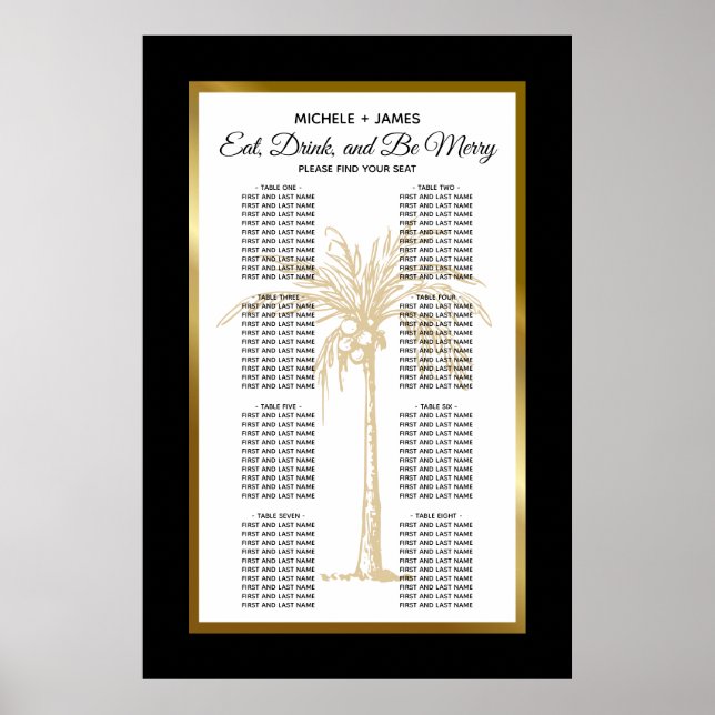 Affiche Elégant Palm d'or Tropical Mariage de siège graphi (Devant)