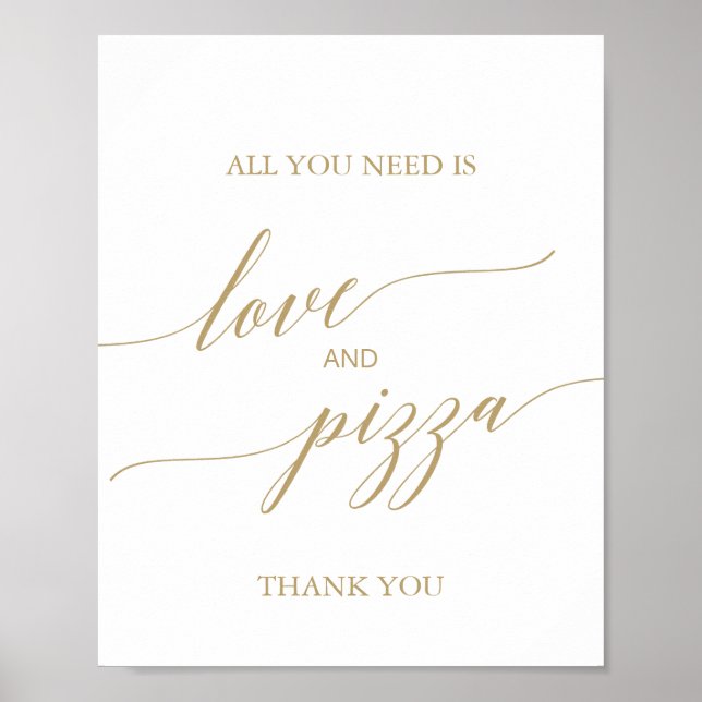 Affiche Élégant Panneau Amour et Pizza en Calligraphie Dor (Devant)