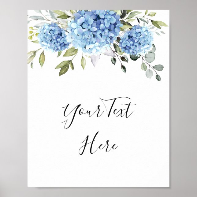 Affiche Élégant panneau bleu Hydrangea Eucalyptus personna (Devant)