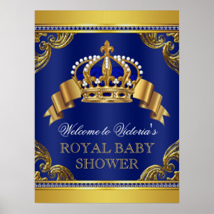 Affiche Élégant panneau de Baby shower Royal Blue Gold Pri