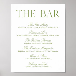 Affiche Élégant panneau de bar de mariage vert sauge et bl