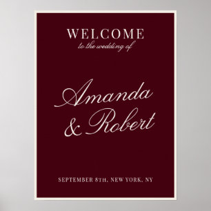 Affiche Élégant Panneau de Bienvenue de Mariage Bordeaux V