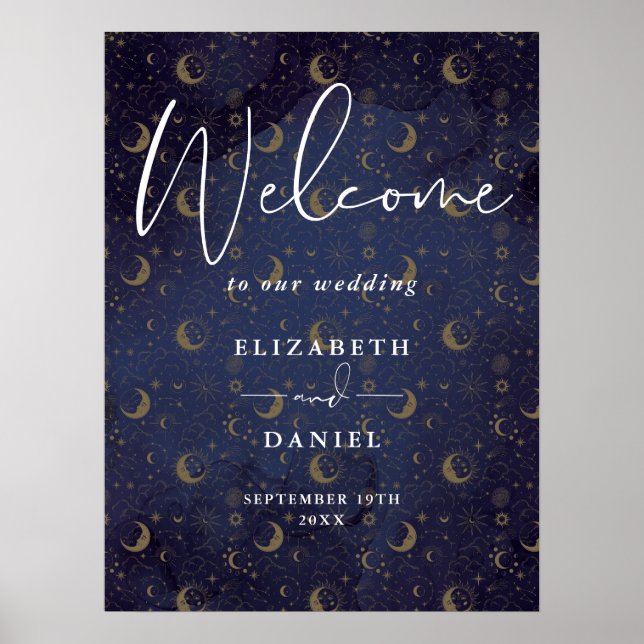 Affiche Élégant panneau de bienvenue de mariage céleste my (Devant)