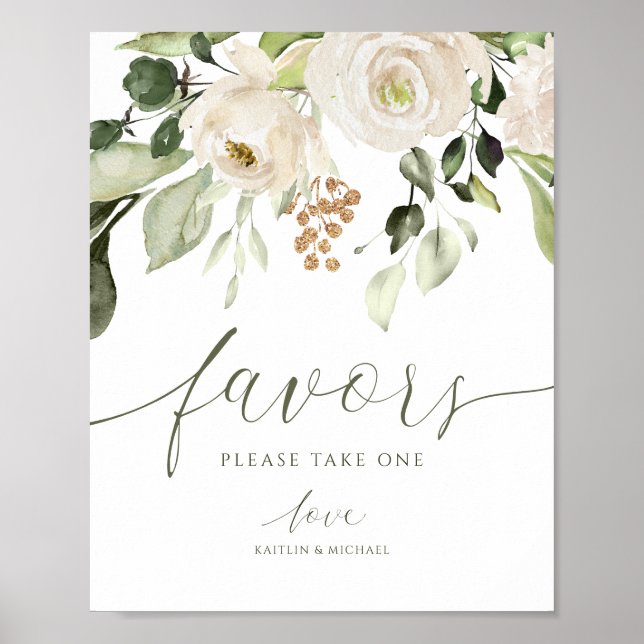 Affiche Élégant panneau de cadeaux de mariage Feuillage ve (Devant)