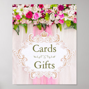 Affiche Élégant panneau de cartes et cadeaux floraux rose
