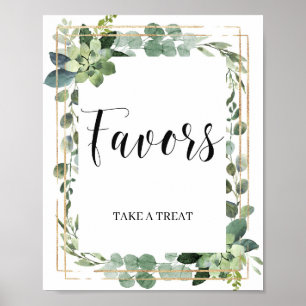 Affiche Élégant panneau de faveurs en or avec feuilles de 