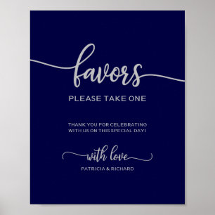 Affiche Élégant panneau de mariage bleu marine argenté