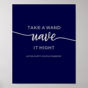 Affiche Élégant panneau de mariage bleu marine argenté 'Pr