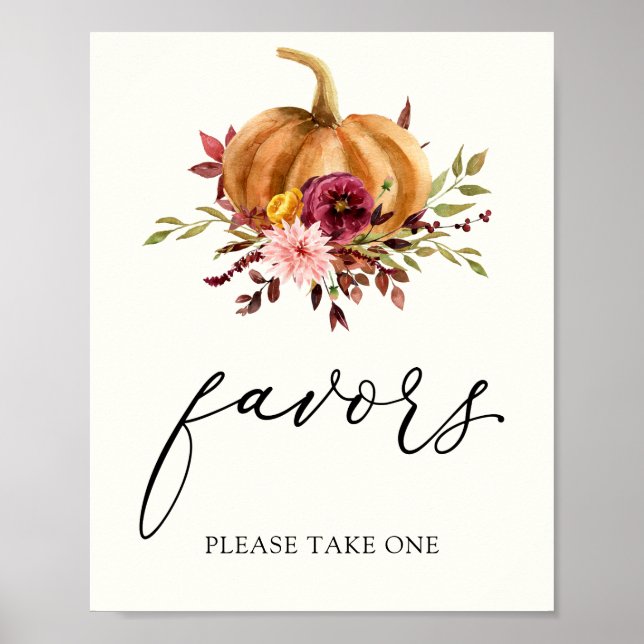 Affiche Élégant Panneau de Mariage Citrouille Automne Bour (Devant)