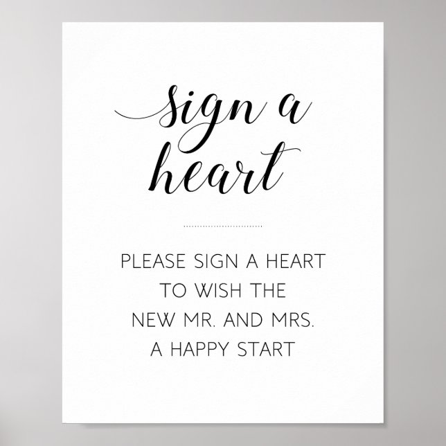 Affiche Élégant Panneau de Mariage en Forme de Cœur (Devant)