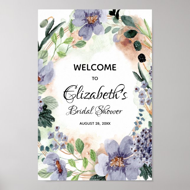 Affiche Élégant panneau de mariage floral aquarelle pour l (Devant)