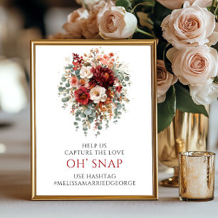 Affiche Élégant panneau de mariage floral burgundy Oh Snap