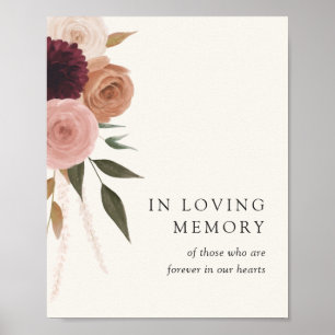 Affiche Élégant panneau de mariage floral prune en souveni