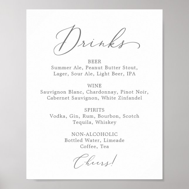 Affiche Élégant panneau de menu de boissons de mariage arg (Devant)