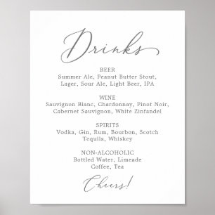 Affiche Élégant panneau de menu de boissons de mariage en