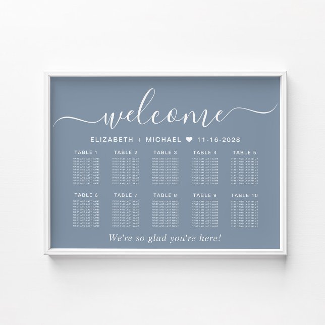 Affiche Élégant Panneau de Plan de Table de Mariage Bleu P (Créateur téléchargé)