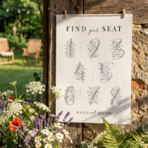 Affiche Élégant Panneau de Plan de Table de Mariage Simple
