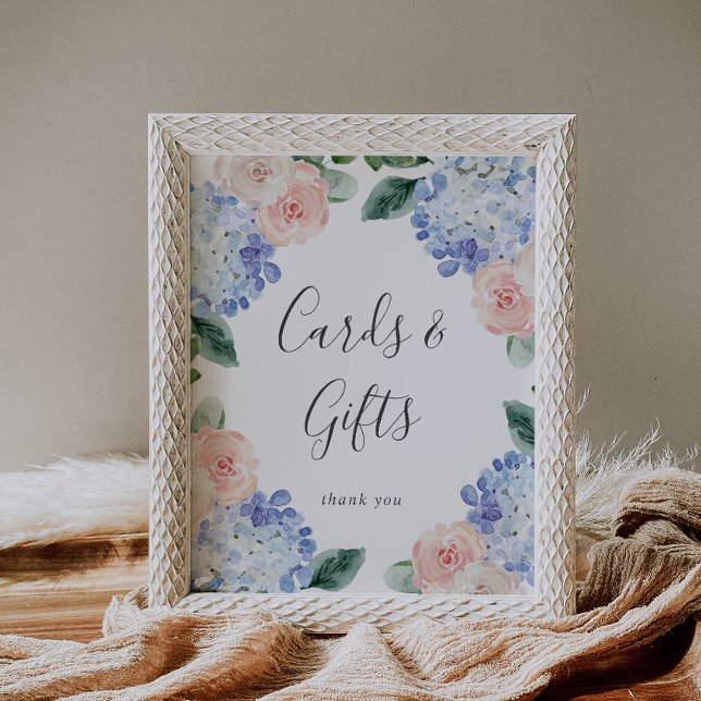 Affiche Élégant panneau Hydrangea Bleu et Cartes et Cadeau (Créateur téléchargé)