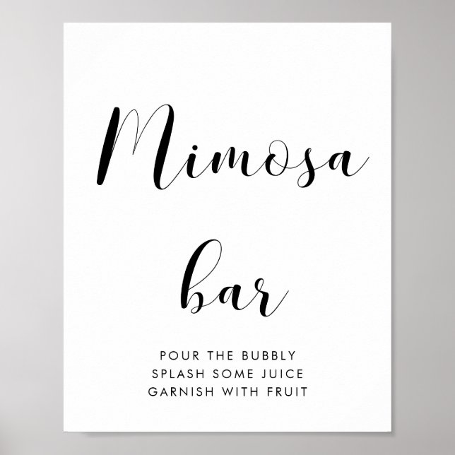 Affiche Élégant panneau mariage de bar Mimosa noir et blan (Devant)