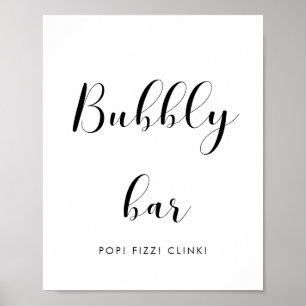 Affiche Élégant panneau mariage de barre Bubbly noir et bl