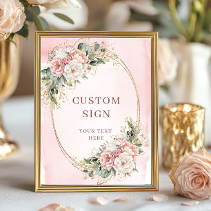 Affiche Élégant Panneau Personnalisé Floral Boho Rose Gold