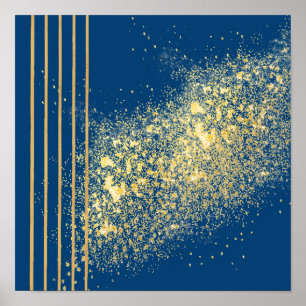 Affiche Élégant papier d'affiche bleu et or rayures (Matte