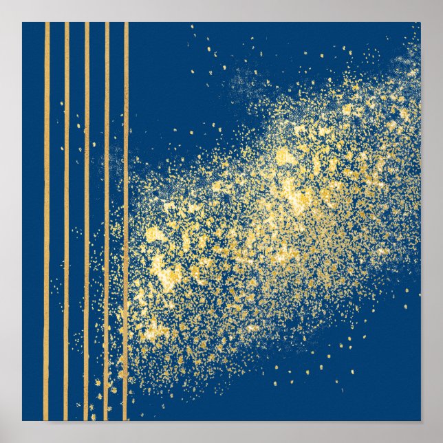 Affiche Élégant papier d'affiche bleu et or rayures (Matte (Devant)