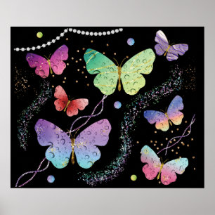 Affiche Élégant Papillons violets et bleus brillants