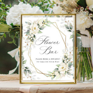 Affiche Elégant Pastel Blanc Roses Eucalyptus Flower Bar