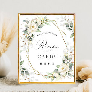 Affiche Elégant Pastel blanc Roses Eucalyptus Recette Cart