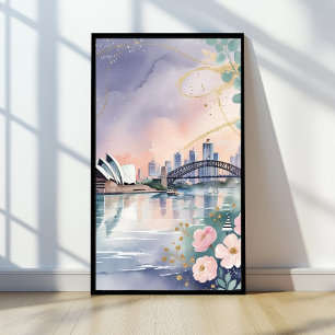 Affiche Elégant Pastel Sydney Skyline Watercolor Imprimer