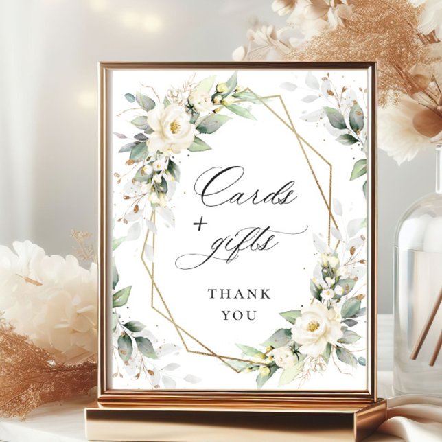 Affiche Elégant Pastel White Roses Cartes et Cadeaux (Créateur téléchargé)