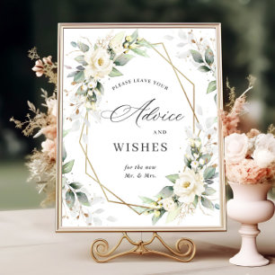 Affiche Elégant Pastel White Roses Conseils & Voeux